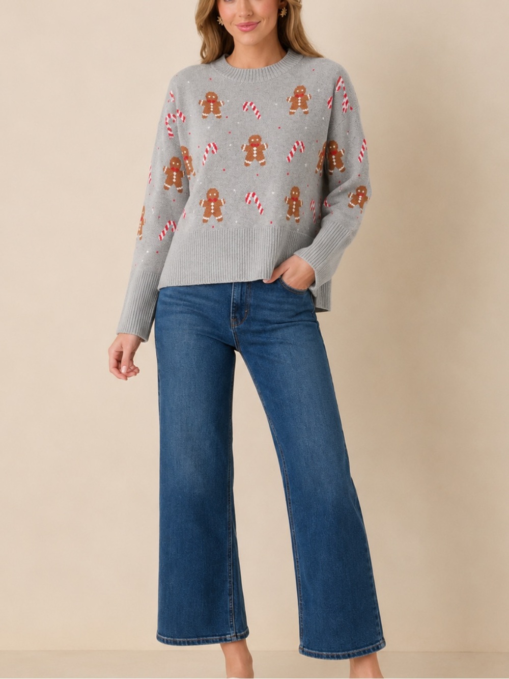 Gray Gingerbread Christmas Sweater